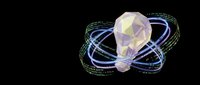 Glowing lightbulb with colorful energy rings and particles on black background for innovation and creativity concepts in business presentations.