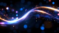 Glowing light trails with sparkles and bokeh effects on dark background create magical atmosphere for festive designs and holiday backgrounds.