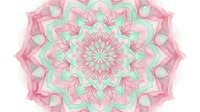 Symmetrical mandala with pink and mint green layered petals radiating from center, featuring intricate geometric patterns suitable for meditation, wellness, yoga, and decorative design projects.