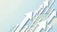 White paper cut arrows pointing upward on soft gradient background representing growth, success, progress and business development concepts.