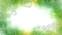 Green watercolor frame with hand-drawn doodles and swirls creating decorative border for spring designs and natural themed projects.