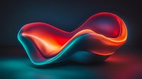 Vibrant abstract fluid shape with glowing red and turquoise colors floating in dark space, featuring smooth curves and dynamic motion effect for modern design projects.