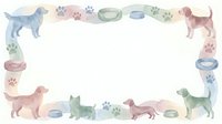 Watercolor pet frame with dogs, cats, bowls and paw prints on white background. Decorative border for veterinary clinic, pet store or animal lover designs.