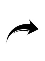 Black curved arrow pointing right isolated on white background for web design, presentations and business graphics.