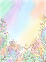 Pastel watercolor floral background with gold outline botanical elements, soft rainbow hues, and copy space for cards, invitations, and social media.