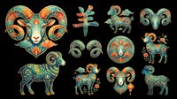 Ornate decorative ram and goat designs with intricate patterns, isolated on transparent background. Ready for t-shirt designs, clipart, stickers, sublimation, and print-on-demand products.