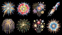 Fireworks and rocket illustrations isolated on transparent background, ready for t-shirt design, clipart, stickers, print-on-demand products and sublimation projects.