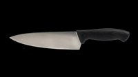 Chef knife with stainless steel blade and black handle, isolated on transparent background. Ready for culinary design, kitchen clipart, cooking websites, restaurant menus, and print-on-demand products.