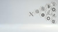 Modern hexagonal technology icons floating on clean white background with copy space for business presentations and digital marketing materials.