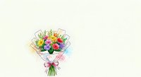 Colorful bouquet with mixed flowers including roses, tulips, and daisies wrapped in paper with ribbon bow, isolated on white background for design use.
