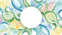 Abstract colorful swirls and circles in pastel tones with white center space for text or logo design on light background.