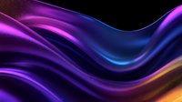 Vibrant flowing waves blend purple, blue and orange colors creating dynamic abstract background with smooth glossy curves and gradient transitions on black.