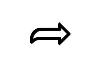 Black curved arrow pointing right on white background isolated for web design and user interface elements.