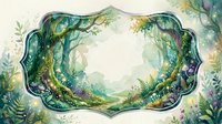 Enchanted forest frame with lush ferns and magical foliage creating ornate border on light background for fairy tale designs and nature themed projects.