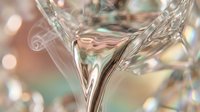 Clear water pouring from glass pitcher with rainbow light reflections and bokeh background for wellness and hydration concepts.