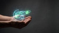 Hands holding glowing green energy orb with magical light effects against dark background for digital art and fantasy design projects.