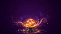 Glowing golden orb with swirling purple energy and ornate decorative elements on dark background. Suitable for mystical, fantasy, and spiritual design projects.