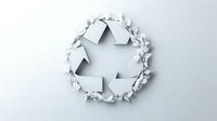 White recycling symbol breaking through paper background, symbolizing environmental sustainability and waste management solutions.