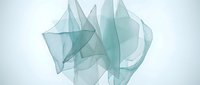 Abstract translucent geometric shapes in soft teal and mint green tones creating flowing dimensional forms on white background for modern design projects.