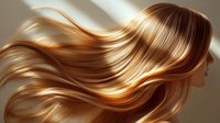 Flowing golden blonde hair illuminated by natural sunlight creates smooth waves and highlights, showcasing healthy, shiny strands for beauty and haircare advertising.
