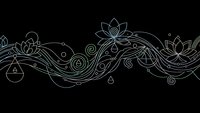Elegant flowing line art with lotus flowers and swirls on black background for meditation, wellness and spiritual design projects.