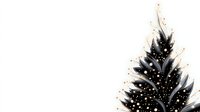 Elegant black and white Christmas tree silhouette with golden sparkles and stars on white background, minimalist festive design isolated for holiday cards and decorations.
