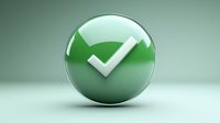 Green glossy sphere with white checkmark symbol floating on gradient background, casting soft shadow. Modern minimal design for apps and interfaces.