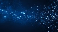 Glowing blue network of connected dots and lines resembling a digital constellation against dark background, representing technology and connectivity.