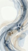 Abstract watercolor painting with flowing blue and beige brushstrokes creating dynamic movement and organic shapes on white background for modern decor.