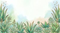 Watercolor succulent plants frame border with soft pastel background, botanical garden design for wedding invitations and greeting cards.
