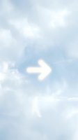 Glowing arrow pointing right against soft cloudy sky background, symbolizing direction, progress, and forward movement for business and navigation concepts.
