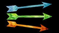 Three colorful watercolor arrows in blue, green, and orange isolated on transparent background. Great for stickers, t-shirt design, clipart, and print on demand.
