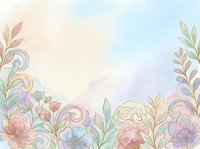 Soft watercolor floral background with pastel pink, blue, and green botanical elements and golden outlines for cards and invitations.