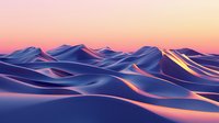 Surreal desert landscape with smooth rolling sand dunes at sunset, featuring deep blue shadows and warm pink sky gradients creating dramatic lighting effects.