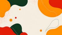 Abstract organic shapes in orange, dark green and red on cream background with subtle texture and flowing curved lines create modern minimalist composition.