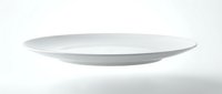 Empty white ceramic plate isolated on white background for food presentation and culinary design projects.
