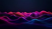 Glowing neon waves with pink, purple and blue gradient colors on dark background create dynamic flowing motion effect for modern technology designs.
