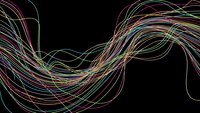 Abstract colorful flowing lines creating dynamic wave patterns on black background for modern digital art and technology designs.