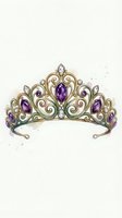 Elegant golden tiara with purple amethyst gems and ornate scrollwork design isolated on white background for royal fantasy themes.