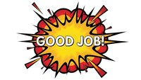 Comic book style explosion burst with GOOD JOB text for motivation and praise designs on white background.