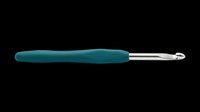 Teal crochet hook with ergonomic grip handle isolated on transparent background, ready for clipart, sublimation, print-on-demand designs, and craft projects.