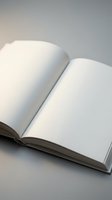 Open blank book with empty white pages on neutral background for writing, reading, education and publishing projects.