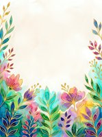 Watercolor floral border with colorful blooms and foliage on cream background, isolated design element suitable for invitations, greeting cards, and decorative projects.