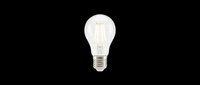Vintage LED filament light bulb with clear glass and warm glow isolated on transparent background. Ready for design use on t-shirts, clipart, stickers, print-on-demand products and sublimation projects.