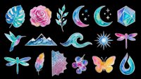 Watercolor nature elements collection featuring isolated botanical and celestial designs on transparent background, ready for t-shirt designs, clipart, stickers, sublimation, and print-on-demand projects.