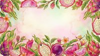 Dragon fruit and flowers frame with watercolor texture, isolated on white background, ready for design use on invitations, posters, and greeting cards.