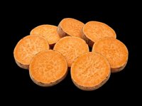 Sliced sweet potato rounds isolated on transparent background, ready for food design, stickers, print on demand, menus, and T-shirt clipart use.
