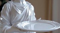 White marble sculpture fragment showing draped fabric and decorative plate, classical Greek or Roman style artwork detail with soft shadows and textures.