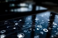 Network connections with glowing nodes and lines on dark background illustrate digital transformation and global connectivity concept for business technology.