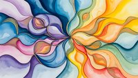 Abstract watercolor flowing ribbons in rainbow spectrum creating dynamic swirls and curves on white background for modern artistic designs and creative projects.
